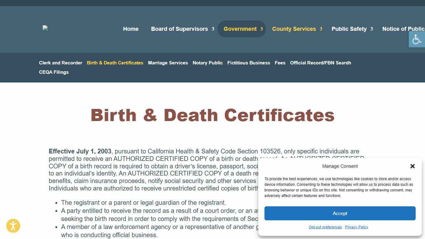 Birth & Death Certificates | Tehama County