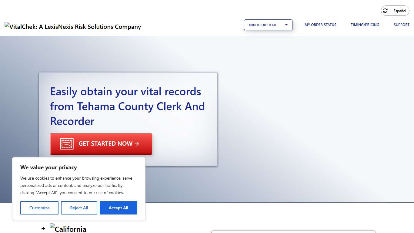 Tehama County Clerk And Recorder (CA) | Order Certificates - VitalChek
